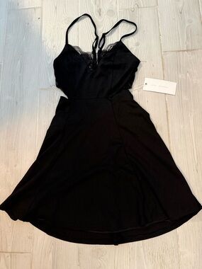 Lush Black Lace-Trim Mini Dress With Cutouts